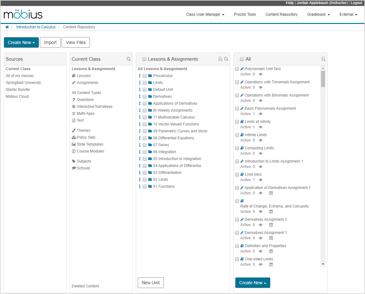 Sample content in the Content Repository.